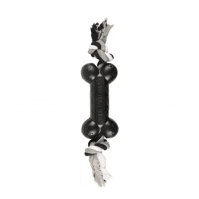 Кучешка играчка  Flamingo Toy Gladiator Bone with rope Black гумен кокал с въже за дърапен